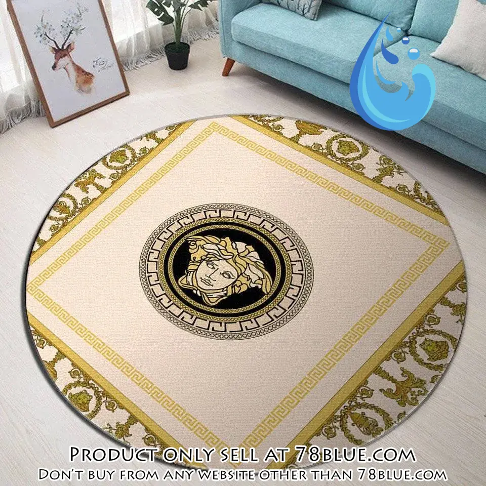 Versace medusa pattern yellow luxury brand fashion round rug carpet home decor 78b0542180